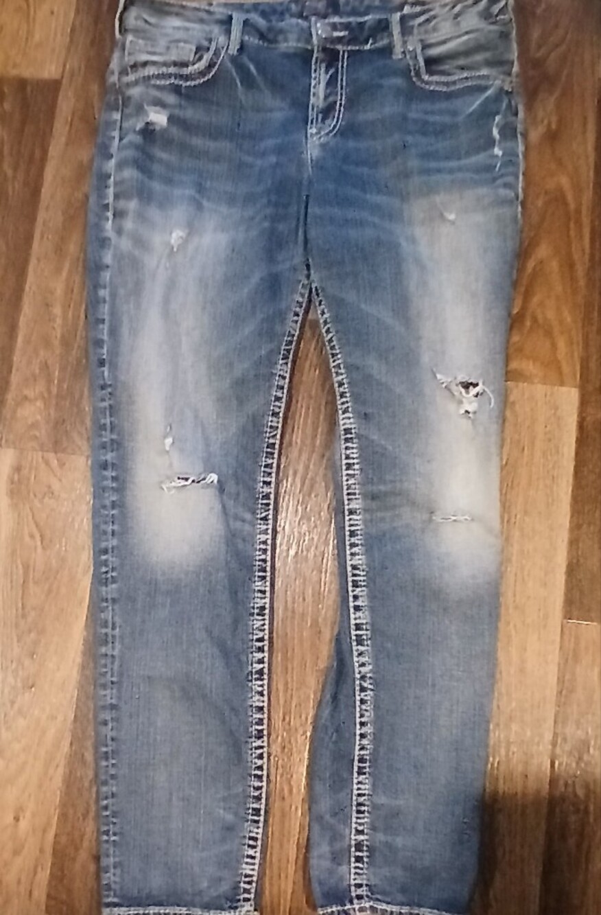 Women's SILVER Boyfriend Fluid Distressed Jeans 16/L29